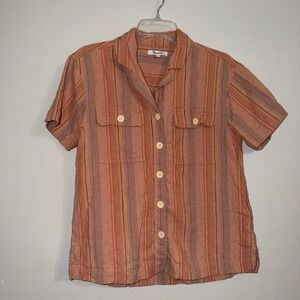 Madewell Womens XS Striped Short Sleeve Button Up Shirt Cotton Linen Blend